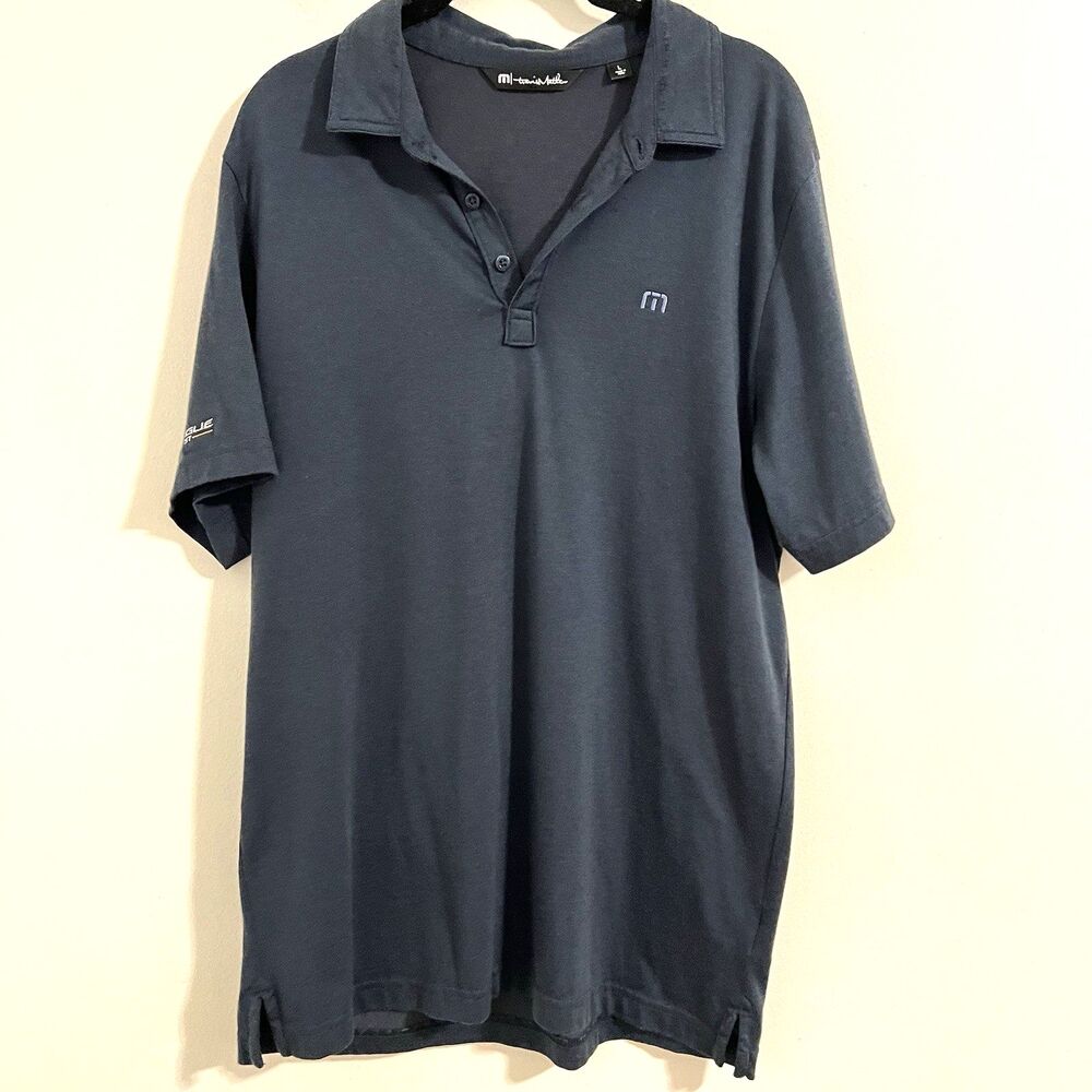 Travis Mathew Polo Shirt Mens Size L Navy Blue Short Sleeve Golf Stretch Tennis